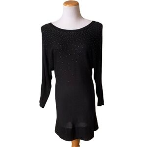 𝅺CACHE' Black Open Back Embellished Dolman Sleeve Knit / Sweater Dress Small